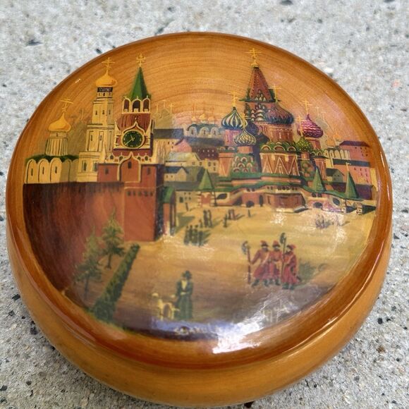 Painted Folk Art Wood Box Moscow 1994 Vintage Mockba Signed Smakula Sveta Russia - Picture 8 of 16